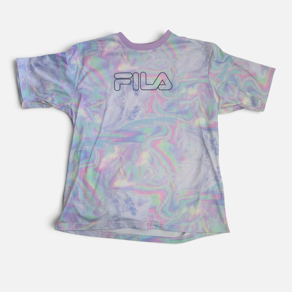 FILA Rowan Tee Pastel Holographic Tie Dye Marble Swirl Logo Streetwear Top XXL